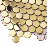 Golden Stainless Steel Tiles Penny Round Mosaic for Kitchen Accent Wall Backsplash Bathroom Shower Floor【Pack of 5 Sheets】