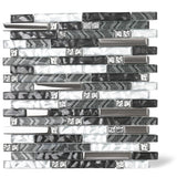 Black Silver Subway Glass Mosaic Tiles for Kitchen Backsplash Bathroom Wall【Pack of 5 Sheets】