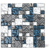 Teal Blue Square Glass Mosaic Tiles for Kitchen Backsplash Bathroom Wall【Pack of 5 Sheets】