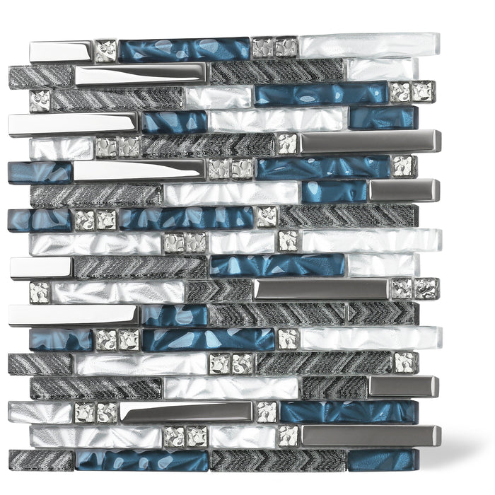 Teal Blue Interlocking Glass Mosaic Tiles for Kitchen Backsplash Bathroom Wall【Pack of 5 Sheets】