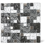 Black Silver Square Glass Mosaic Tiles for Kitchen Backsplash Bathroom Wall【Pack of 5 Sheets】