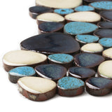Pebble Mosaic Tile, Aqua Teal Blue Mosaic Tiles Mesh Mounted, Waterproof Ceramic Tile Flooring for Kitchen Bathroom Backsplash Shower Floor Pool【Pack of 5 Sheets】