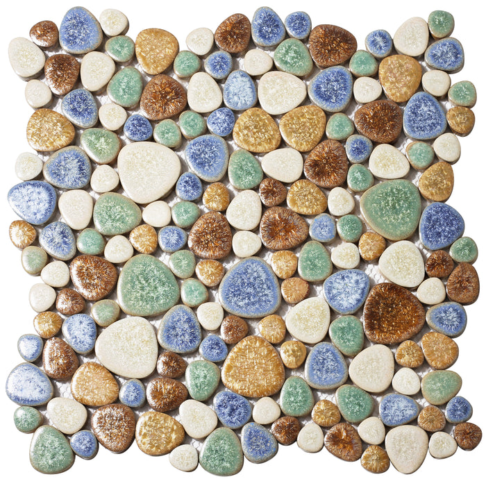 Spring Matte Tiles Ceramic Pebbles for Shower Floor Bathroom Backsplash Mosaic Art Tile【Pack of 5 Sheets】