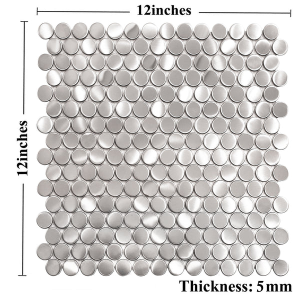 thumbnail interactive-video image 1 of 10SF-Penny Circle Stainless Steel Mosaic Tile – Backsplash, Kitchen, Spa Wall – 12x12 Inch Sheet 1 of 3