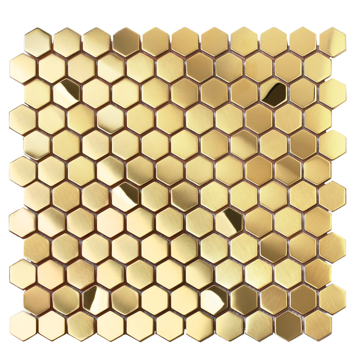 Blujellyfish Gold Hexagon Tile for Kitchen Wall Backsplash Bathroom Shower Floor Accent Wall【Pack of 5 Sheets】