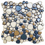 Pebbles Tile for Shower Floor Tan&Blue Mosaic Tiles for Bathroom Floor Accent Walls 【Pack of 5 Sheets】