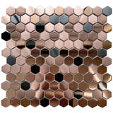 Blujellyfish Hexagon Mosaic Tile Bronze Copper Metallic Kitchen Backsplash Tile Bath Shower Floor Tiles 【Pack of 5 Sheets】