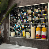 Wall Backsplash Tile Black Glass Silver Metal Iridescent Vibrant Colors for Kitchen Bathroom Shower Accents Walls【Pack of 5 Sheets】