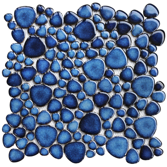 Pebbles Tile for Shower Floor Cobalt Blue Mosaic Tiles for Bathroom Flooring【Pack of 5 Sheets】