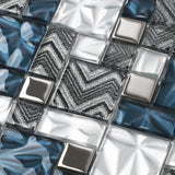 Teal Blue Square Glass Mosaic Tiles for Kitchen Backsplash Bathroom Wall【Pack of 5 Sheets】