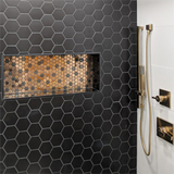 Blujellyfish Hexagon Mosaic Tile Bronze Copper Metallic Kitchen Backsplash Tile Bath Shower Floor Tiles 【Pack of 5 Sheets】