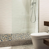 Pebbles Tile for Shower Floor Tan&Blue Mosaic Tiles for Bathroom Floor Accent Walls 【Pack of 5 Sheets】