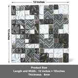 Black Silver Square Glass Mosaic Tiles for Kitchen Backsplash Bathroom Wall【Pack of 5 Sheets】