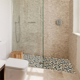 Pebbles Tile for Shower Floor Tan&Blue Mosaic Tiles for Bathroom Floor Accent Walls 【Pack of 5 Sheets】