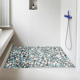 Pebble Mosaic Tile, Aqua Teal Blue Mosaic Tiles Mesh Mounted, Waterproof Ceramic Tile Flooring for Kitchen Bathroom Backsplash Shower Floor Pool【Pack of 5 Sheets】