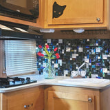 Wall Backsplash Tile Black Glass Silver Metal Iridescent Vibrant Colors for Kitchen Bathroom Shower Accents Walls【Pack of 5 Sheets】