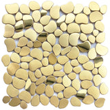 Golden Metal Pebble Mosaic Tiles,Stainless Steel Backsplash Tile,Gold Wall Tiles for Kitchen Bathroom Shower Backsplash【Pack of 5 Sheets】