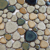 Pebble Stone Mosaic Tiles, Beige Tan Brown Ceramic Mosaic Sheets Mesh Mounted, Glazed Porcelain Tile for Shower Floor Kitchen Bathroom Accent Wall 【Pack of 5 Sheets】