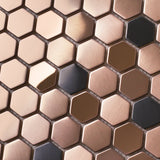 Blujellyfish Hexagon Mosaic Tile Bronze Copper Metallic Kitchen Backsplash Tile Bath Shower Floor Tiles 【Pack of 5 Sheets】