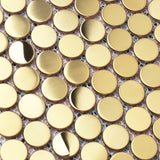 Golden Stainless Steel Tiles Penny Round Mosaic for Kitchen Accent Wall Backsplash Bathroom Shower Floor【Pack of 5 Sheets】