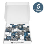 Teal Blue Square Glass Mosaic Tiles for Kitchen Backsplash Bathroom Wall【Pack of 5 Sheets】