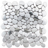Metal Pebble Mosaic Tiles, Silver Stainless Steel Backsplash Tile for Kitchen Bath Backsplash Shower Floor【Pack of 5 Sheets】
