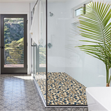 Pebbles Tile for Shower Floor Tan&Blue Mosaic Tiles for Bathroom Floor Accent Walls 【Pack of 5 Sheets】