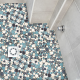 Pebble Mosaic Tile, Aqua Teal Blue Mosaic Tiles Mesh Mounted, Waterproof Ceramic Tile Flooring for Kitchen Bathroom Backsplash Shower Floor Pool【Pack of 5 Sheets】