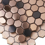 Blujellyfish Hexagon Mosaic Tile Bronze Copper Metallic Kitchen Backsplash Tile Bath Shower Floor Tiles 【Pack of 5 Sheets】