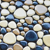 Pebbles Tile for Shower Floor Tan&Blue Mosaic Tiles for Bathroom Floor Accent Walls 【Pack of 5 Sheets】