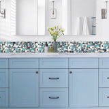 Pebble Mosaic Tile, Aqua Teal Blue Mosaic Tiles Mesh Mounted, Waterproof Ceramic Tile Flooring for Kitchen Bathroom Backsplash Shower Floor Pool【Pack of 5 Sheets】
