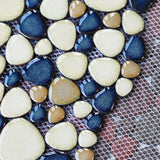 Pebbles Tile for Shower Floor Tan&Blue Mosaic Tiles for Bathroom Floor Accent Walls 【Pack of 5 Sheets】