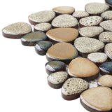 Pebble Stone Mosaic Tiles, Beige Tan Brown Ceramic Mosaic Sheets Mesh Mounted, Glazed Porcelain Tile for Shower Floor Kitchen Bathroom Accent Wall 【Pack of 5 Sheets】