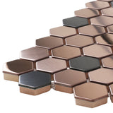 Blujellyfish Hexagon Mosaic Tile Bronze Copper Metallic Kitchen Backsplash Tile Bath Shower Floor Tiles 【Pack of 5 Sheets】