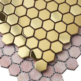 Blujellyfish Gold Hexagon Tile for Kitchen Wall Backsplash Bathroom Shower Floor Accent Wall【Pack of 5 Sheets】