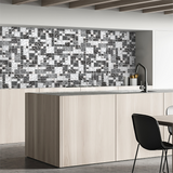 Black Silver Square Glass Mosaic Tiles for Kitchen Backsplash Bathroom Wall【Pack of 5 Sheets】