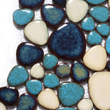 Pebble Mosaic Tile, Aqua Teal Blue Mosaic Tiles Mesh Mounted, Waterproof Ceramic Tile Flooring for Kitchen Bathroom Backsplash Shower Floor Pool【Pack of 5 Sheets】
