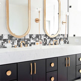 Black Silver Square Glass Mosaic Tiles for Kitchen Backsplash Bathroom Wall【Pack of 5 Sheets】