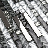 Black Silver Subway Glass Mosaic Tiles for Kitchen Backsplash Bathroom Wall【Pack of 5 Sheets】