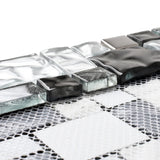 Black Silver Square Glass Mosaic Tiles for Kitchen Backsplash Bathroom Wall【Pack of 5 Sheets】