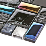 Wall Backsplash Tile Black Glass Silver Metal Iridescent Vibrant Colors for Kitchen Bathroom Shower Accents Walls【Pack of 5 Sheets】