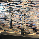 Crystal Glass Tile Interlocking Ink Blue Rose Gold Mosaic Bath Kitchen Fireplace Decor【Pack of 5 Sheets】