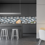 Blujellyfish Subway Glass Tile Teal Blue & White Kitchen Bathroom Wall Backsplash Tile【Pack of 5 Sheets】