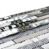 Black Silver Subway Glass Mosaic Tiles for Kitchen Backsplash Bathroom Wall【Pack of 5 Sheets】