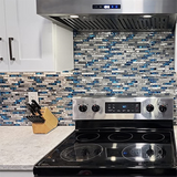 Gray Marble Tile for Kitchen Backsplash Teal Blue Interlocking Glass Mosaic Bathroom Shower Wall Backsplash【Pack of 5 Sheets】