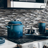 Black Silver Subway Glass Mosaic Tiles for Kitchen Backsplash Bathroom Wall【Pack of 5 Sheets】