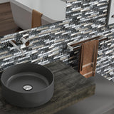 Black Silver Subway Glass Mosaic Tiles for Kitchen Backsplash Bathroom Wall【Pack of 5 Sheets】