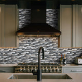 Black Silver Subway Glass Mosaic Tiles for Kitchen Backsplash Bathroom Wall【Pack of 5 Sheets】
