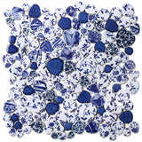 Blujellyfish Blue&White Pebble Tile Porcelain Mosaic Tiles for Art Deco【Pack of 5 Sheets】