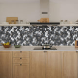 Black Silver Square Glass Mosaic Tiles for Kitchen Backsplash Bathroom Wall【Pack of 5 Sheets】
